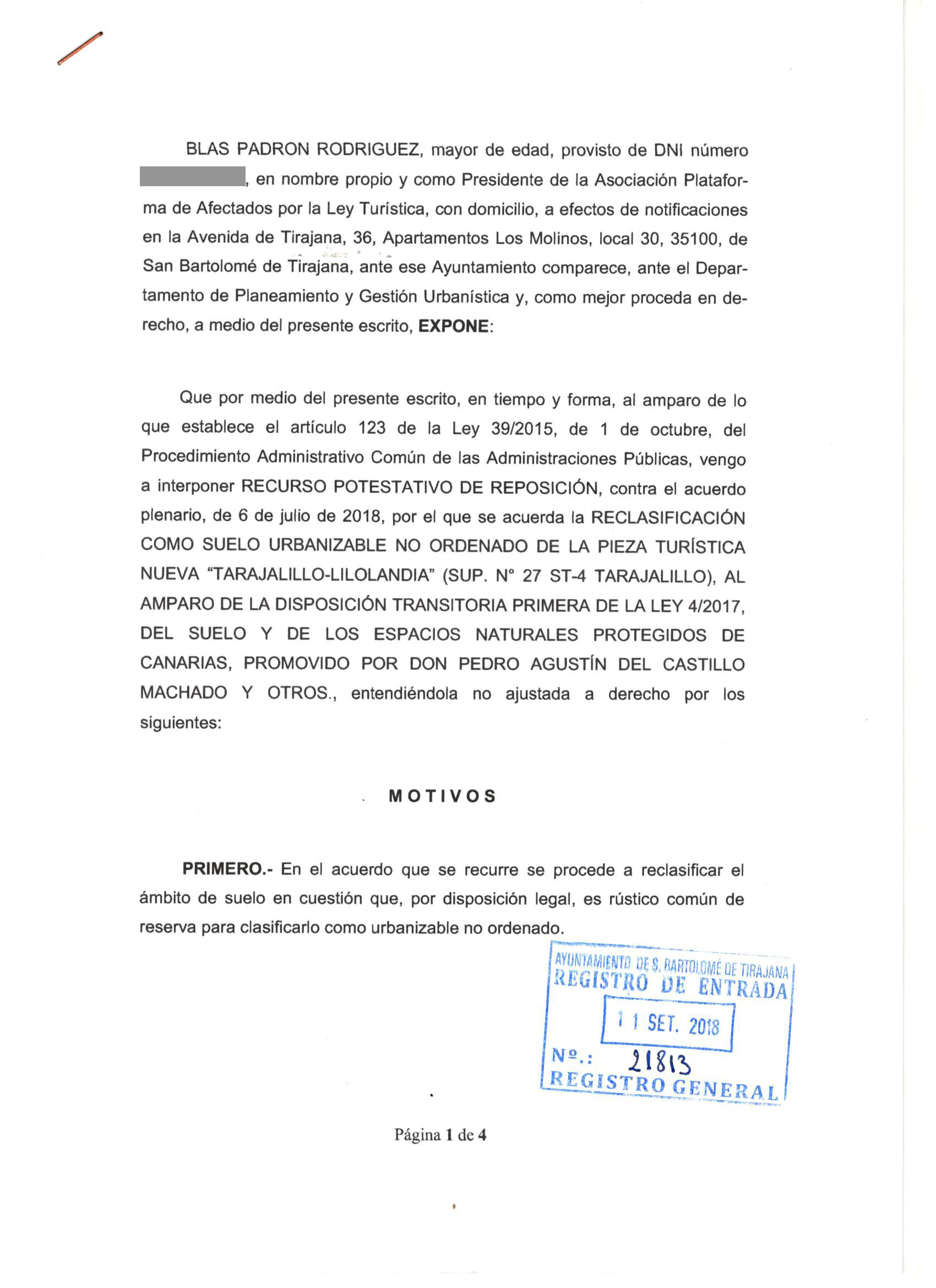 LA PALT PRESENTA RECURSO CONTRA EL «REGALITO DE TARAJALILLO» DEL AYUNTAMIENTO DE S. BARTOLOMÉ DE TIRAJANA A  PEDRO AGUSTÍN DEL CASTILLO.